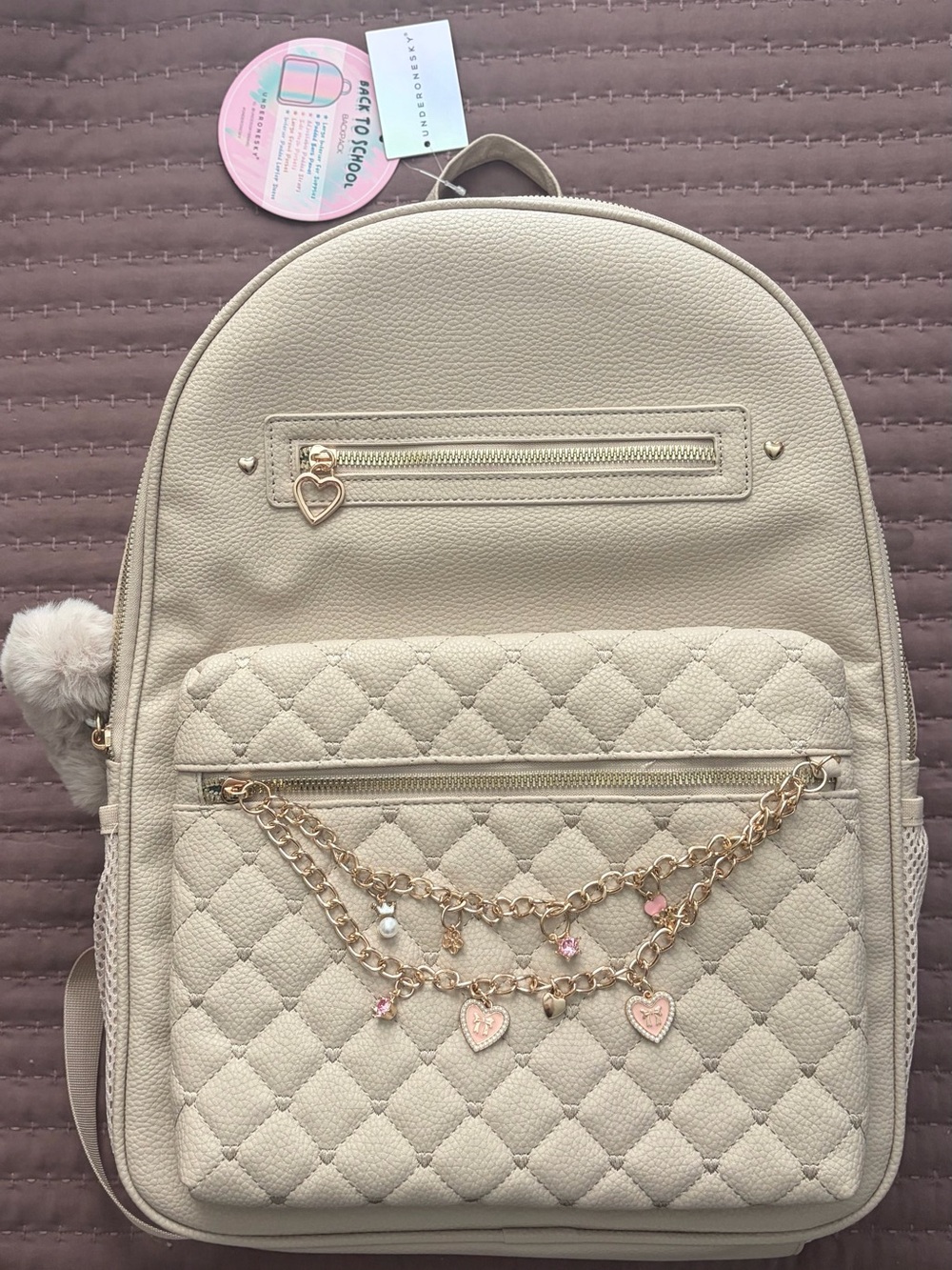 NEW Under One Sky Quilted Backpack | Cream | Cute School Bag | NWT